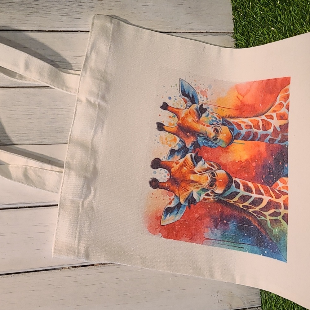 GIRAFFE Watercolor Themed Canvas Shoulder Tote Bag